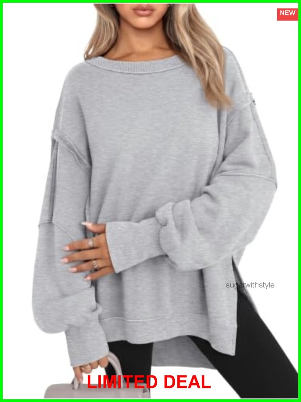 Oversized Crewneck Sweatshirt Y2K Pullover Side Slits Long Sleeve Lightweight